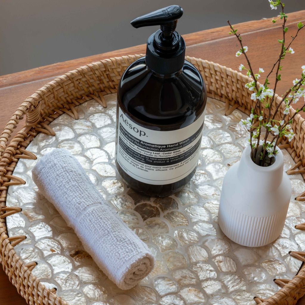 Rattan Trays • Mother of Pearl • Cascade Light (Multiple Sizes)