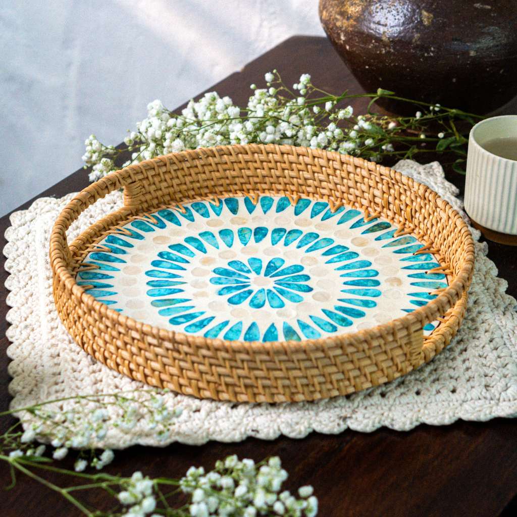 Rattan Trays • Mother of Pearl • Ripple