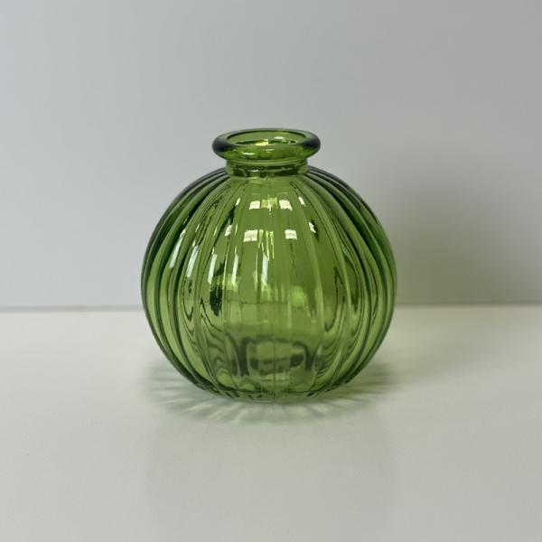 Emerald Green Ribbed Glass Round Vase
