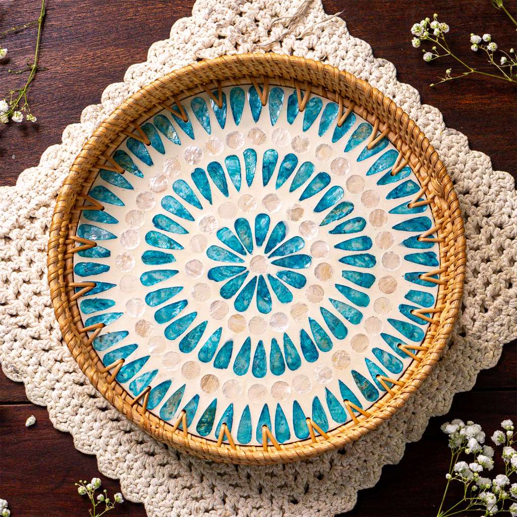 Rattan Trays • Mother of Pearl • Ripple (Multiple Sizes)