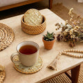 Handmade Rattan & Mother of Pearl Coaster Set – 6 Piece